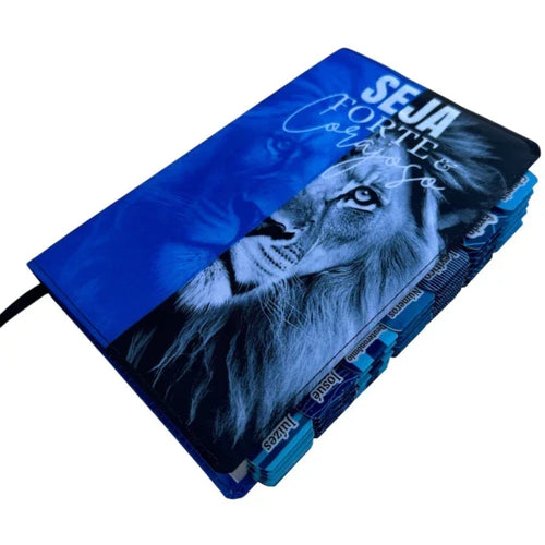 Bíblia Azul Seja Forte e Corajoso com Abas, Harpa e Corinhos