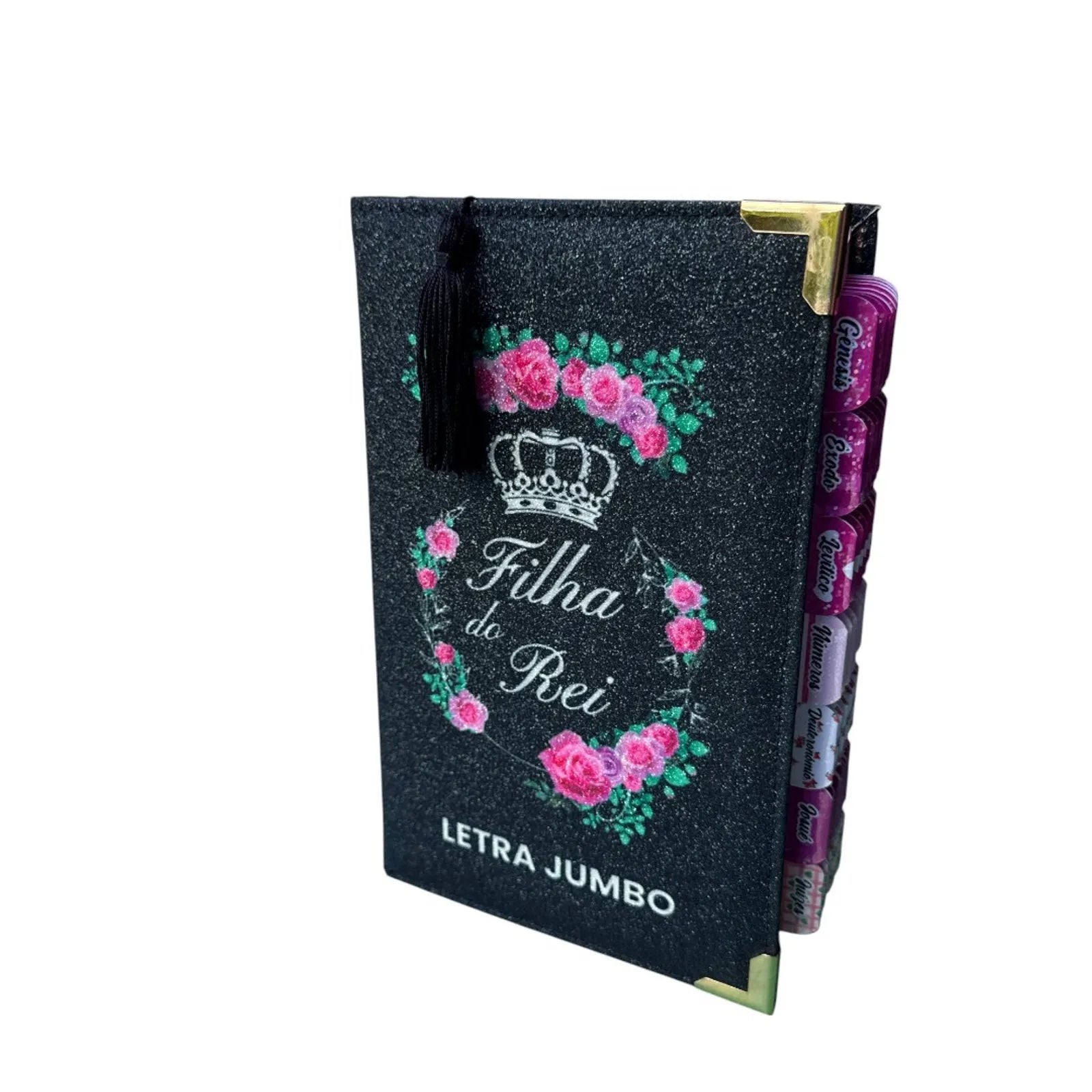 Bíblia Filha do Rei, Letra Jumbo com Abas Adesivas e Detalhes em Glitter