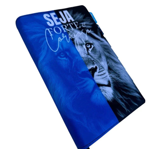 Bíblia Azul Seja Forte e Corajoso com Abas, Harpa e Corinhos