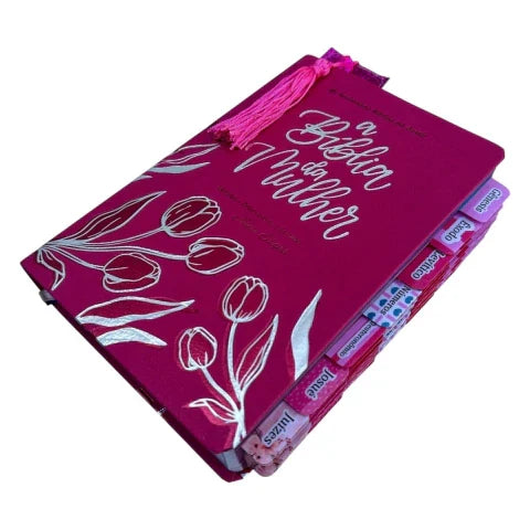 Bíblia da Mulher de Estudos Pink com Abas e Marca-Páginas Glitter (ARC)