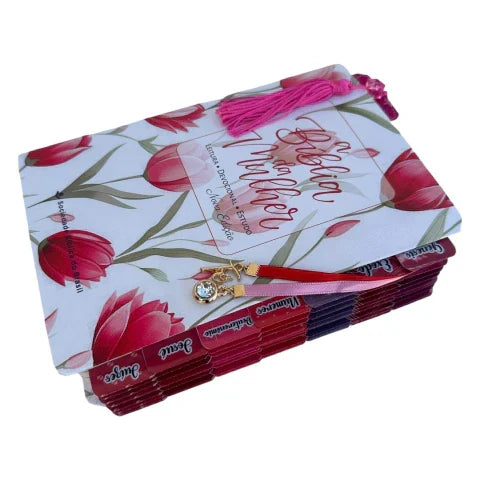 Bíblia da Mulher de Estudos Tulipas Vermelhas com Abas, Pingentes e Marca-Páginas (NAA)