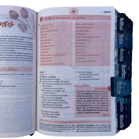 Bíblia da Mulher de Estudos Branca Tulipas com Abas e Marca-Páginas Glitter (ARC)