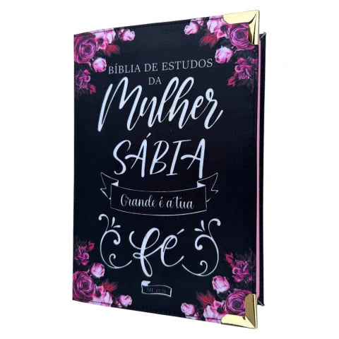 Bíblia da Mulher Sábia de Estudos Preta Fé com Harpa e Abas (ARC)