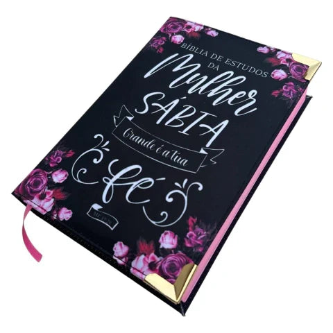 Bíblia da Mulher Sábia de Estudos Preta Fé com Harpa e Abas (ARC)