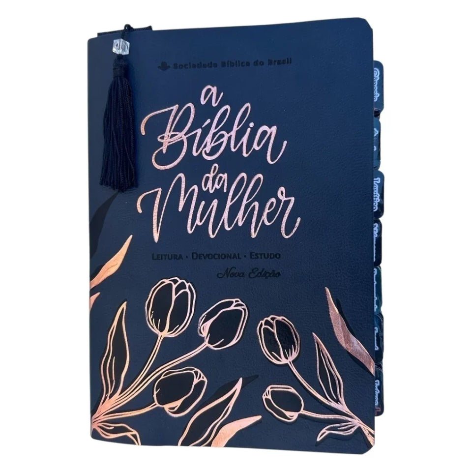 Bíblia da Mulher de Estudos Preta Aston Grande com Abas e Marca-Páginas (NAA)